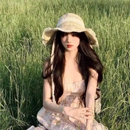 Beaded straw beach hat with string