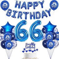 66th Birthday Decoration Blue - 30 Pieces, Balloon Set with Number '66', Heart, Confetti, Banner & R