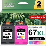 67XL Ink Cartridges Black/Color Combo Pack Compatible for HP Ink 67 67XL Works with HP Deskjet 2700 