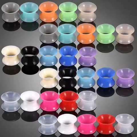 30pcs/lot Silicone Flexible Ear Flesh Tunnel Plug Piercing Mixed Color Earlet Gauges Expansion Pierc