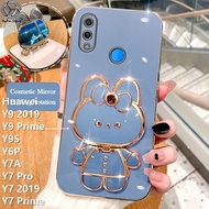 YuPin เคสโทรศัพท์รูปกระต่ายน่ารักสำหรับ Huawei Y9 2019 / Y9 Prime / Y9S / Y7A / Y6P / Y7 Pro / Y7 2019 / Y7 Prime กระจกการ์ตูนเฉพาะโครเมี่ยมสุดหรูฝามีขาตั้งโทรศัพท์ซองนุ่มกันกระแทก
