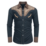 Printed Collar Shirt Men Long Sleeve Slim Fit Shirt Mens Ethnic Style Print Cardigan Spring/fall Vin