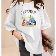 [AMYGO] 2Y507 POP MART LABUBU Tshirt Woman Loose T shirt Women Baju Perempuan Plus Size Crop Top 大码宽