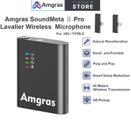 Amgras Wireless Lavalier Microphone for Phone Vlogging Cellphone Portable Noise Cancelling Ultra-lon