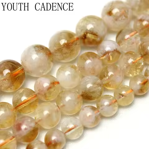 Natural AA Quality White Cracks Yellow Citrine Crystal Stone Round Loose Beads 6 8 10mm For Jewelry 