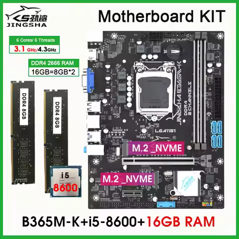 B365 M-K LGA1151 motherboard complete combo kit set with i5 8600 CPU and 16GB DDR4 2666MHZ RAM placa
