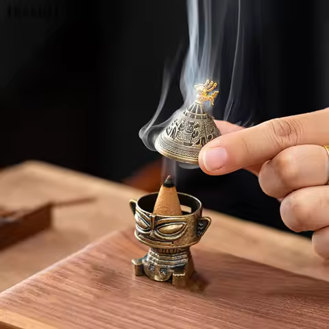 Sanxingdui Alloy Incense - Mini Vintage Holder For Meditation, Cones & Coils, Retro Home Decor Gift〔