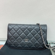 Chanel woc wallet on chain 黑銀荔枝牛皮 斜跨鏈條包