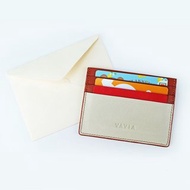 Milk Tea color Cow Leather Card Holder (White&amp;Red Brown Trim)