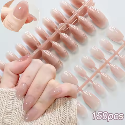 150pcs Nude Pink Medium Almond False Nails Tips Acrylic Nail Extensions Tips Wearable Finished Fake 