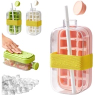 2-in-1 Ice Cube Bottle with Straw, Easy Press Ice Tray Water Bottle, Leak Proof Lid, Vertical Ice Ma
