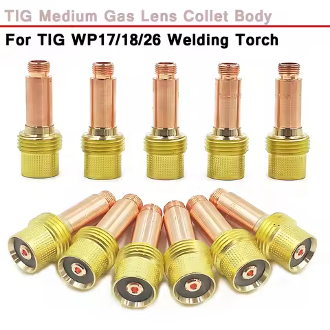 5/10Pcs 1.0/1.6/2.4/3.2/4.0mm TIG Medium Gas Lens Collet Body 45V24 45V25 45V26 45V27 45V28 For TIG 