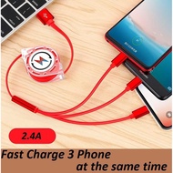 3 in 1 Fast Charging 2.4A 1M flexible cable for iPhone / Android / Type-C  [READY STOCK]  3合1/1米手机充电线 MCC-01