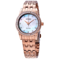 CITIZEN EM0773-54D ECO-DRIVE Solar Powered SILHOUETTE CRYSTAL Swarovski Crystals Analog Mother of Dial Rose Gold Tone Stainless Steel Band WATER RESISTANCE CLASSIC LADIES WATCH