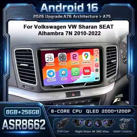 CPU A76 ASR8662 Android 16 Car Radio Stereo For Volkswagen VW Sharan SEAT Alhambra 7N 2010-2022 Mult