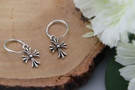 Silver thai Cross hoop earrings with silver oxidized patonce charms ต่างหูห่วงไม้กางเขนเงินแท้925ออก