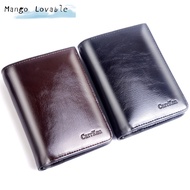 Mango lovable IN stock Men Short Zipper Wallet Oil Wax Leather Buckle Retro Coin Purse Bifold Pu Leather Multi-card Slot Wallet