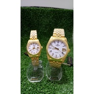 [FREE SHIPPING] ROSCANI WATCH COUPLE SET STAINLESS STEEL GOLD SAPPHIRE