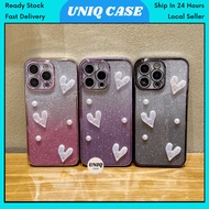 IPH 11 12 13 14 15 16 17 Plus Pro Max 2 in 1 transparent glitter shining mini pearl love phone case 