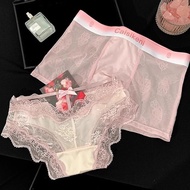 微醺情侣内裤冰丝一男一女蕾丝夏季薄款透明感禁欲系2025Slightly tipsy couple underwear ice silk, one man and one woman lace sum