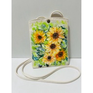 Hand painted sunflower art work🌻 handphone small bag