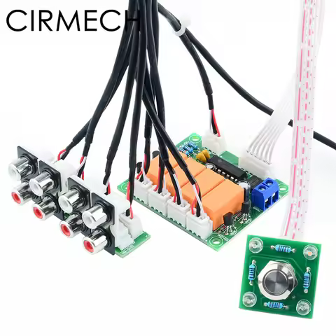 CIRMECH Relay 4-way Audio Input Signal Selector Switching RCA Audio Input Selection Board of Button 