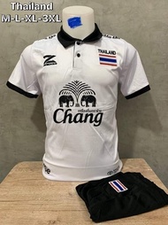 ชุดบอลทีมชาติไทย โลโก้ทีมชาติไทย เสื้อ+กางเกง สีขาวปกดำ ครบไซร์ M L XL ชาย เสื้อโปโลหญิง รหัสFB19