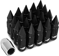 J2 Engineering LN-T7-012-15-BK Black 7075 Aluminum M12X1.5 16Pcs L: 80mm Spiky Cap Lug Nut w/4Pcs Lo