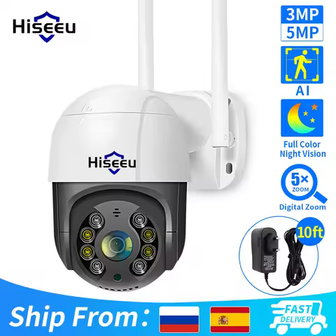 Hiseeu 4K 8MP Smart Wifi PTZ Camera 5x Digital Zoom AI Human Detection ONVIF Wireless CCTV IP Camera
