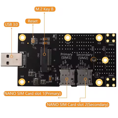 Adapter NGFF M.2 to USB 3.0 with double NANO SIM card slots for 4G 5G Module EM06-E EM12-G EM160R-GL