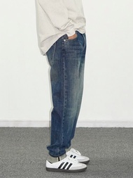 赤耳丹寧日系復古水洗牛仔褲直筒窄口藍牛仔長褲