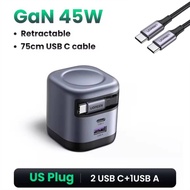 ของแท้ UGREEN GaN 45W หัวชาร์จเร็วสายชาร์จพับเก็บได้ Super Fast Charging 2.0 For iPhone 16 15 Pro Ma