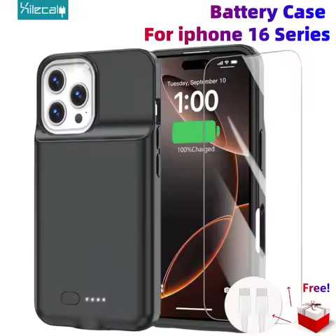 Xilecaly For iPhone 16 Pro Max Battery Charger Case+ Screen Protector Silicone Power Bank Charging P