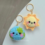 Earth and Sun crochet keychain