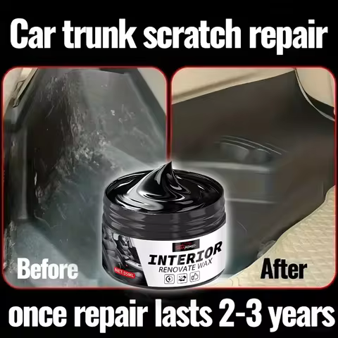 Car interior shiny refurbishment wax - plastic parts renewal, black vehicle yellowing repair - effec