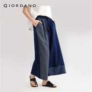 GIORDANO Women Jeans Stripe Patchwork Elastic Waist Denim Pants Wide Leg Ankle Length Fashion Casual