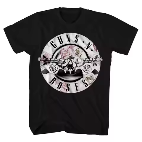 Pistol Rose Pattern Guns N 'Roses Rock Guns and Roses Band Casual T-Shirt Men's and Women's Luxury B