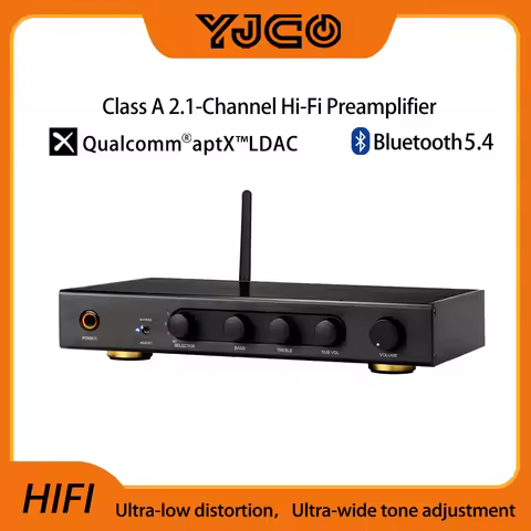 YJCO AM2.1 Channel Preamplifier Class A HiFi Preamp NE5532 Bluetooth 5.4 LDAC Pre Amplifier Subwoofe