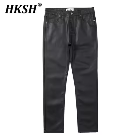 HKSH Spring New Men's Tide Niche Design Chic High Street Trendy Wax Casual Denim Pants Dark Fashion 