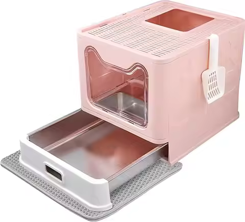 Stainless Steel Cat Litter Box with Drawer, Anti-Splash Top Entry Cat Toilet, Cat Litter Basin
