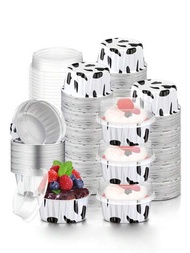 20入組圓形加厚耐熱鋁盒透明布丁杯，適用於家庭烘焙和野餐