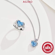 AGIAO Pt950 Colored Ribbon Treasure Ring 2 Carat Blue Faceted Diamond High-end Heart-shaped Pendant 