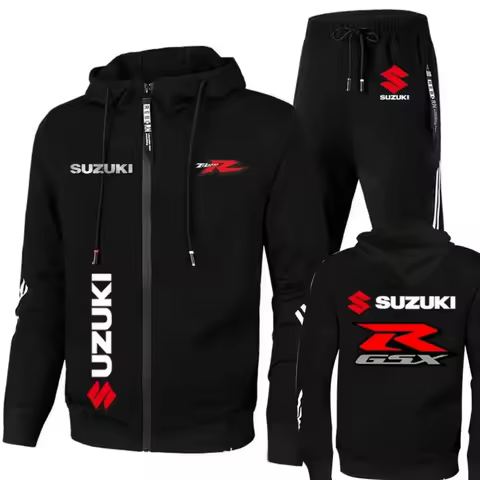 New Suzuki men's sportswear set: Zippered hooded sweatshirt + sport pants set, motorcycle riding hoo