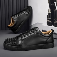 [Ready Stock] Station Men's CL Black Red Sole Rivets Casual Shoes Simple Social Guy Sneakers Fashion