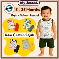 (7-36M) Baju Budak Lelaki Baby Boy Singlet Playset SDM Clothing Cotton Sleeveless T-Shirt + Seluar P