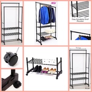 2 in 1 | Rak Kasut &amp; Gantung/Ampai Baju | Heavy Duty Double Pole Garment Rack with Shelf