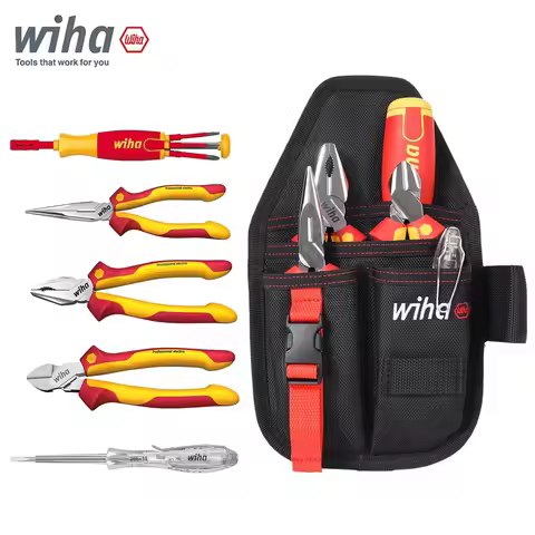 Wiha 6-Piece Insulated Electrician Tool Set, 1000V VDE Pliers Screwdriver, with Waist Bag Storage, M