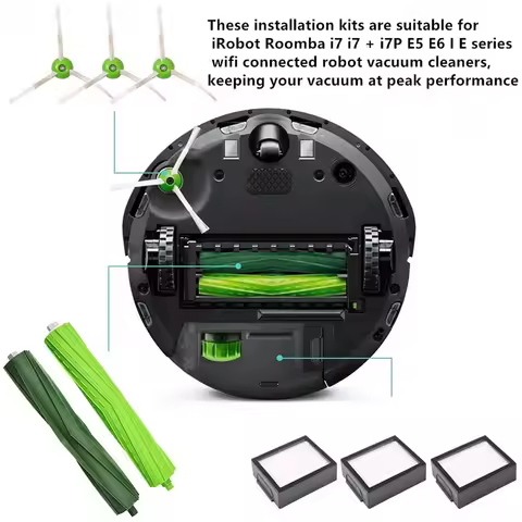 Washable Roller Side Brushes HEPA Filters For iRobot Roomba I7 I7+ Plus Romba E5 E6 Robot Vacuum Cle