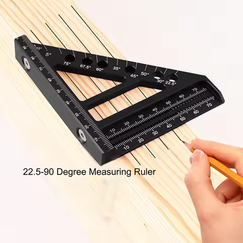 Aluminum Alloy Miter Triangle Ruler 22.5-90 Degree Measuring Ruler Woodworking Square Protractor Pre