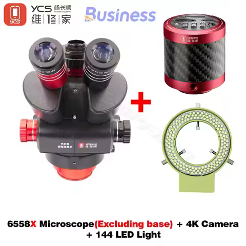 YCS 6558X 6558S Trinocular Microscope with Large Base 6.5-58 Zoom 4K Camera for Phone PCB BGA CPU We